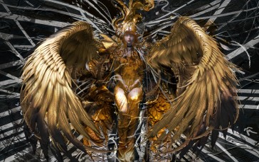 Digital Art, Layla Vladi, Concept Art, Wings, Gold, Pink Eyes Wallpaper