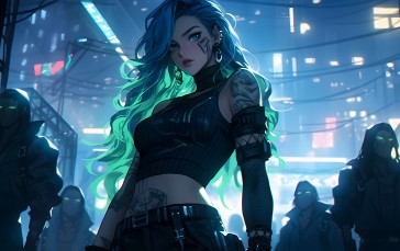 Cyberpunk, Science Fiction, Black Clothing, Blue Wallpaper
