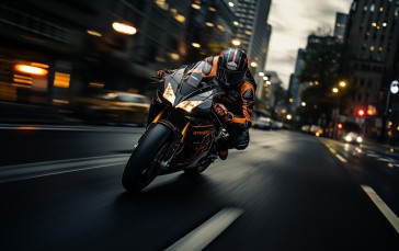AI Art, Race Motorclyes, Orange, Black Wallpaper