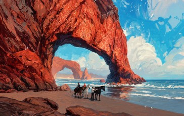 Artwork, Horse, Beach, Rocks, Nature, Artem Chebokha Wallpaper