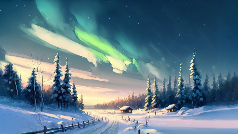 AI Art, Trees, Forest, Snow, Winter Wallpaper