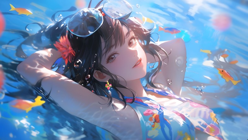 Anime, Anime Girls, AI Art, Bubbles Wallpaper