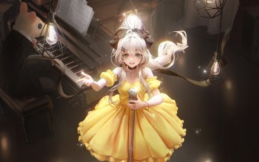 Anime, Anime Girls, Piano, Musical Instrument, Dress, Microphone Wallpaper