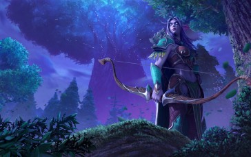 Warcraft, Night Elves, Archer, Night, Forest, Video Games Wallpaper