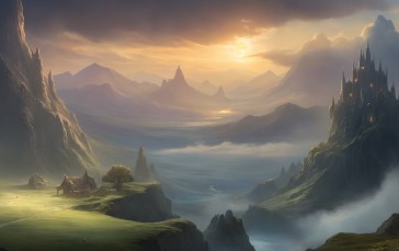 AI Art, Landscape, Fantasy Art, Mountains Wallpaper