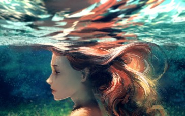 Underwater, Redhead, Closed Eyes, Digital Art, Water Wallpaper