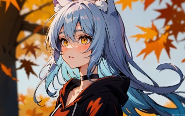 Anime Girls, Cat Girl, Cat Ears, Light Blue Hair Wallpaper