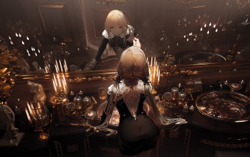 Mirror, Anime Girls, Reflection, Candles, Maid Wallpaper