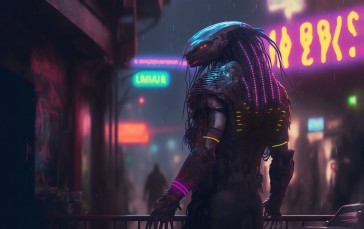 Aliens, Hunter, Cyberpunk, City, Dreadlocks, Neon Wallpaper