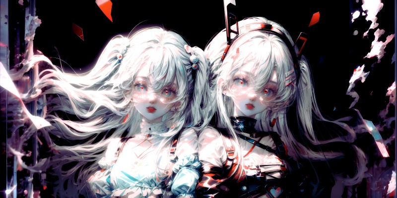 AI Art, White Hair, Gothic, Kawaii!, Twins, Anime Girls Wallpaper