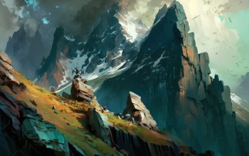 AI Art, Illustration, Landscape, Mountains, Painting Wallpaper