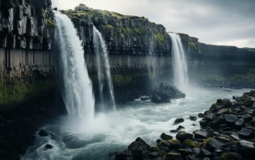 AI Art, Faroe Islands, Water, Waterfall Wallpaper
