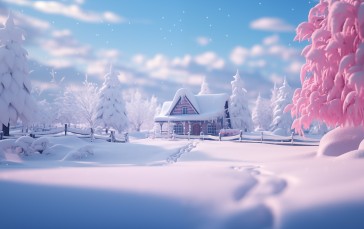 AI Art, Winter, Snow, Seasons, Cottage Wallpaper