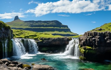 AI Art, Faroe Islands, Water, Waterfall, Digital Art Wallpaper