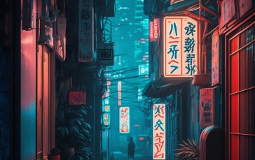AI Art, Illustration, Colorful, Portrait Display, Japan, Neon Wallpaper