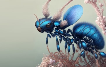 AI Art, Insect, Blue, Glossy, Simple Background Wallpaper