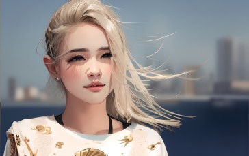 AI Art, Blonde, Women, Long Hair, Blurred Wallpaper