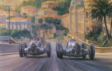 Formula Cars, Oil Painting, Artwork, Alan Fearnley, Race Cars, Monaco Wallpaper