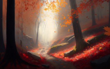 AI Art, Illustration, Fall, Forest Wallpaper