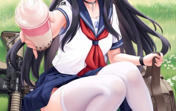 Long Hair, Anime Girls, Drink, Portrait Display Wallpaper