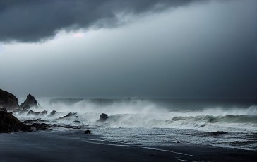 Storm, Waves, Beach, Monochrome, Sky, Sea Wallpaper