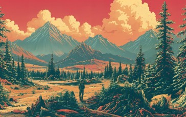 KarsiArt, Karsi, Digital Art, Mountains, Hiking, Red Sky Wallpaper