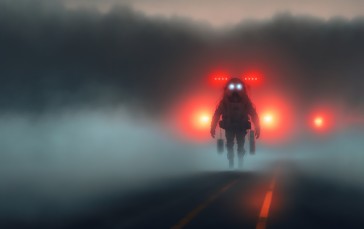 AI Art, Lights, Mist, Humanoid Wallpaper