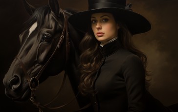 AI Art, Digital Art, Portrait, Women, Horse, Victorian Clothes Wallpaper