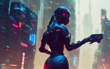 Robot, Cyberpunk, Futuristic, AI Art Wallpaper