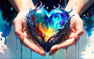 AI Art, Heart (design), Colorful, Closeup, Hands Wallpaper