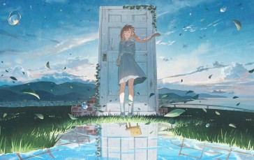 Anime, Anime Girls, Suzume, Blue Shirt, Wind, Water Wallpaper