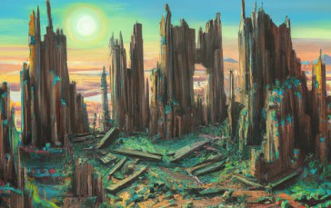 AI Art, Painting, Landscape, Ruins, Desert Wallpaper
