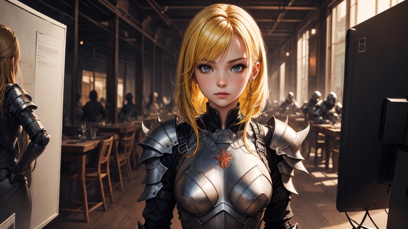 AI Art, Blonde, Armor, Looking at Viewer Wallpaper