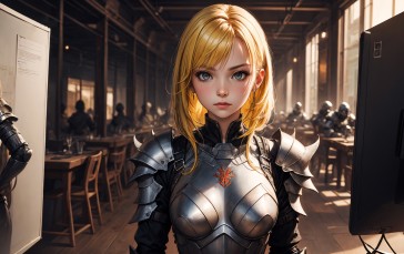 AI Art, Blonde, Armor, Looking at Viewer Wallpaper
