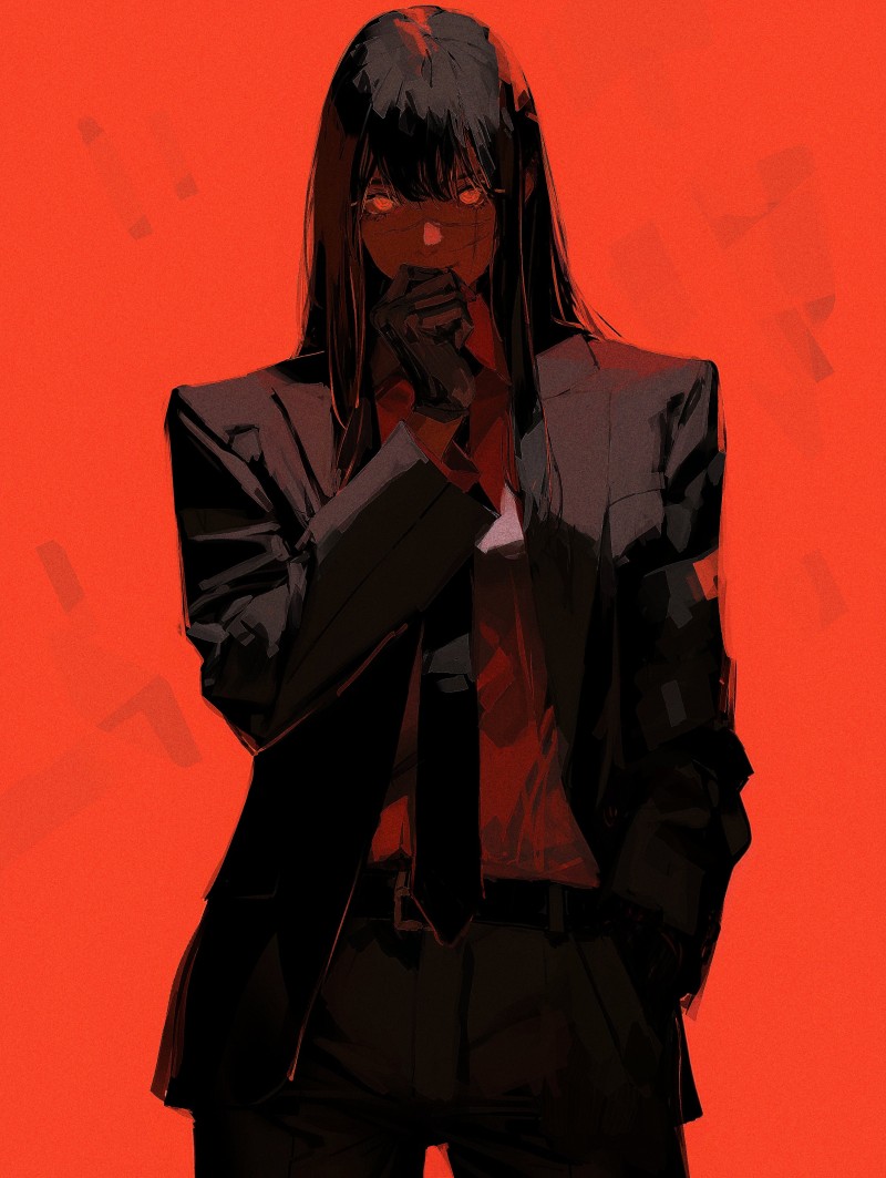 96yottea, Chainsaw Man, Mitaka Asa (Chainsaw Man), Red Background Wallpaper