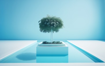 AI Art, Trees, Blue, Simple Background Wallpaper