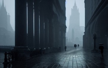 Gothic, City, Rain, Monochrome Wallpaper