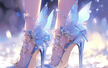 AI Art, High Heels, Anime Girls, Standing, Blurred Wallpaper