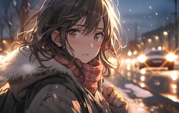 AI Art, Anime Girls, Looking at Viewer, Scarf, Blurry Background Wallpaper