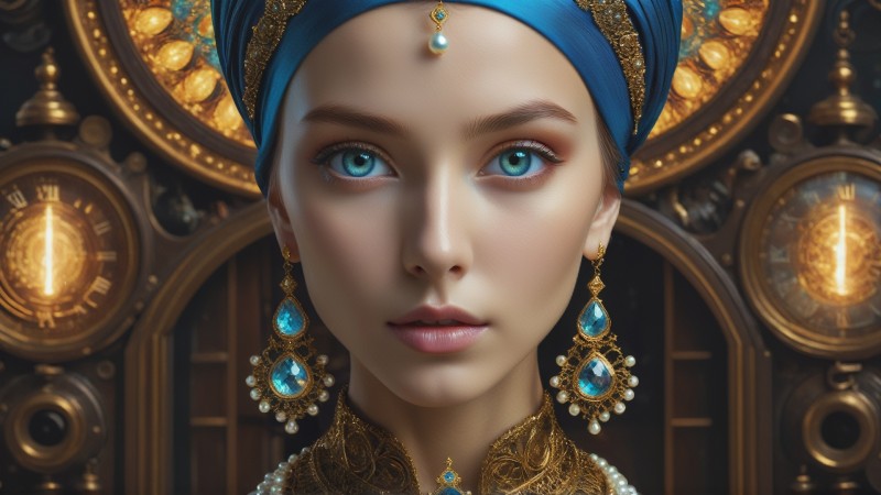 AI Art, Women, Face, Blue Eyes, Earring, Jewelry Wallpaper