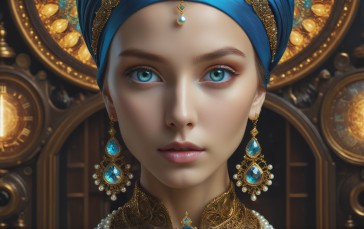 AI Art, Women, Face, Blue Eyes, Earring, Jewelry Wallpaper