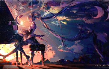 Hatsune Miku, Piano, Dawn, Anime Girls, Anime Wallpaper