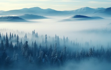 AI Art, Winter, Snow, Forest, Aerial View Wallpaper