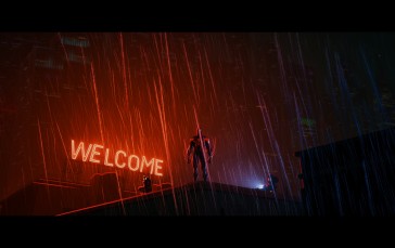 Spider-Man: Across the Spider-Verse, Spider-Man, Rain, Sign, Neon Wallpaper