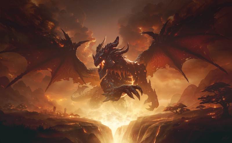 World of Warcraft, Warcraft, Dragon, Fire Dragon, Mountains, Digital Art Wallpaper