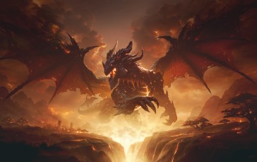 World of Warcraft, Warcraft, Dragon, Fire Dragon, Mountains, Digital Art Wallpaper