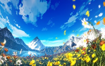 Anime Girls, Landscape, Flowers, Knee High Socks Wallpaper