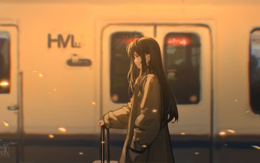 Anime Girls, Train Station, Long Hair, Coats Wallpaper