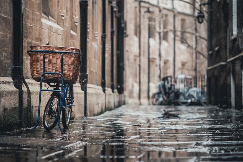 Rain, Street, Bicycle, Baskets, Urban, Outdoors Wallpaper
