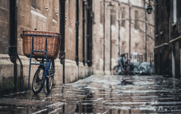 Rain, Street, Bicycle, Baskets, Urban, Outdoors Wallpaper